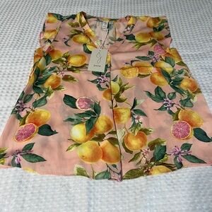 Joie Pink Citrus Print Sleeveless Blouse